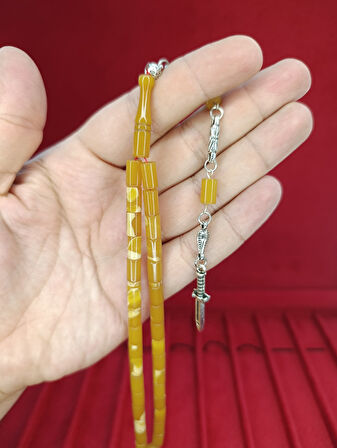 SIKMA KEHRİBAR TESBİH KESME KESİM SARI RENKLİ T-872