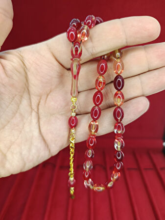 ATEŞ KEHRİBAR TESBİH BEYZİ KESİM KIRMIZI KARIŞIK RENKLİ T-874