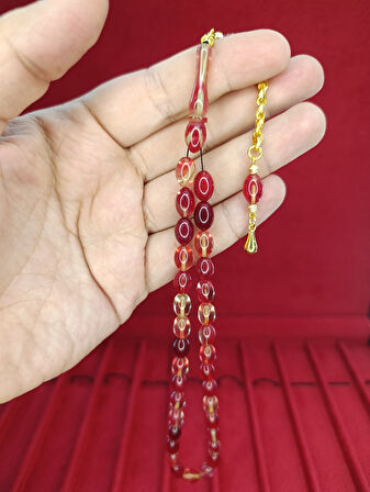 ATEŞ KEHRİBAR TESBİH BEYZİ KESİM KIRMIZI KARIŞIK RENKLİ T-874