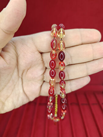 ATEŞ KEHRİBAR TESBİH BEYZİ KESİM KIRMIZI KARIŞIK RENKLİ T-874