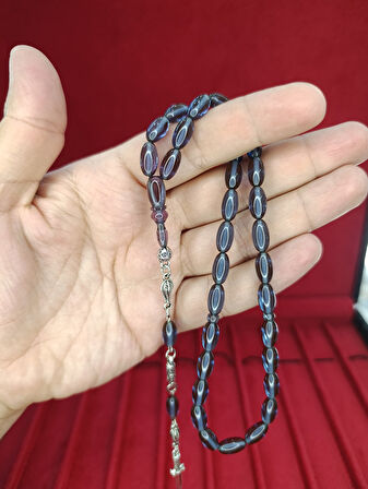 ATEŞ KEHRİBAR TESBİH MAVİ RENK ARPA KESİM T-876