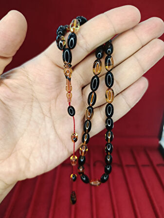 ATEŞ KEHRİBAR TESBİH BEYZİ KESİM SİYAH SARI KARIŞIK RENKLİ T-878