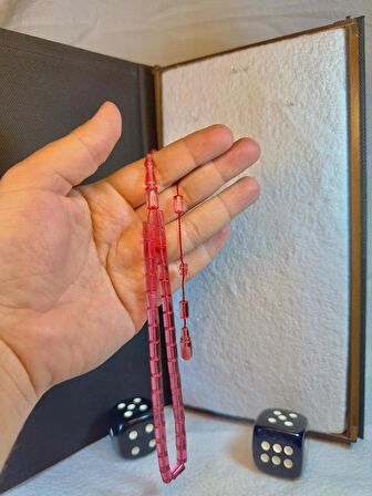 Ateş Kehribar Tesbih Pembe Renkli Kesme Kesim T-89