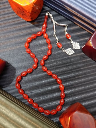Ateş Kehribar Tesbih – Beyzi Kesim, Kırmızı Renk