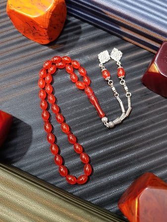 Ateş Kehribar Tesbih – Beyzi Kesim, Kırmızı Renk