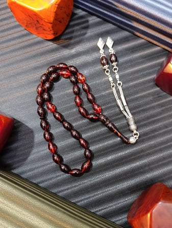 Ateş Kehribar Tesbih – Arpa Kesim