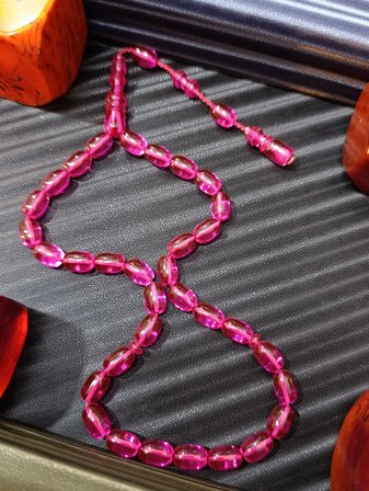PEMBE ATEŞ KEHRİBAR TESBİH SİSTEMLİ PÜSKÜL 