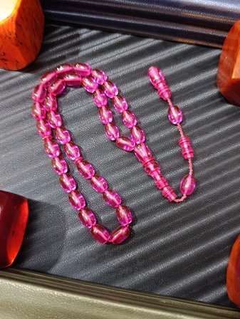 PEMBE ATEŞ KEHRİBAR TESBİH SİSTEMLİ PÜSKÜL 