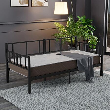 Doruk, Paris Daybed, Metal Karyola, Sedir Karyola, 90X190 cm, Siyah Renk