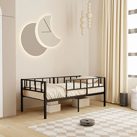 Daybed, Zenit Metal Karyola Siyah, Korkuluklu Karyola, Ölçü Seçenekli