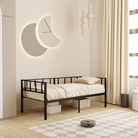 Daybed, Zenit Metal Karyola Siyah, Korkuluklu Karyola, Ölçü Seçenekli