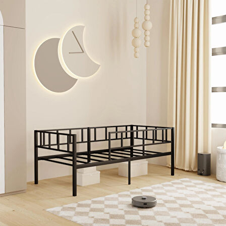 Daybed, Zenit Metal Karyola Siyah, Korkuluklu Karyola, Ölçü Seçenekli