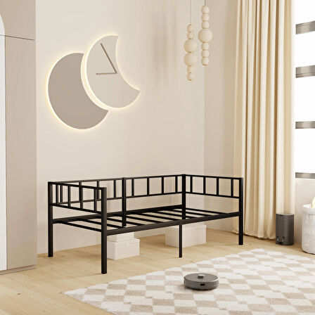 Daybed, Zenit Metal Karyola Siyah, Korkuluklu Karyola, Ölçü Seçenekli