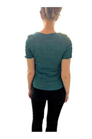 Gofreli Kısa KolluTexture Bluz