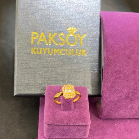 22 Ayar Altın Taşlı Yüzük Baget Model 2.73gr 16 Numara Kadın Hediye Paksoy