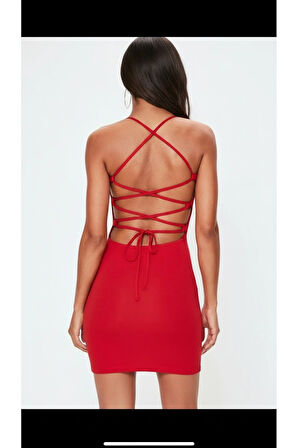 Sırt Dekolteli Mini Örme Elbise