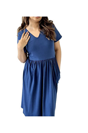 Cep Detaylı V Yaka Elbise