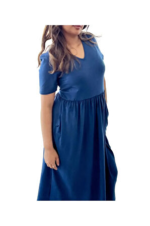 Cep Detaylı V Yaka Elbise