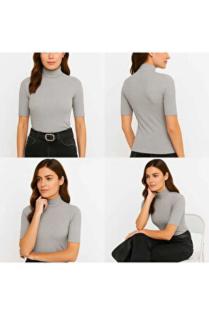 Kadın Kısa Kollu Yarım Boğazlı Body