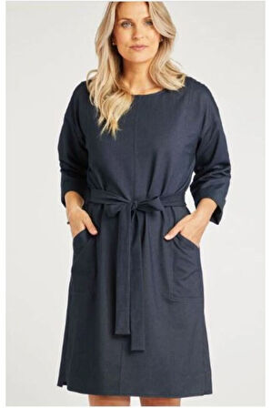 Kuşak Detaylı Cepli Elbise