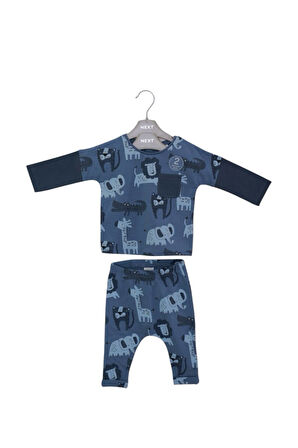 Next Baby Pamuklu Lacivert Animal Desenli Uzun Kollu Alt Üst Takım