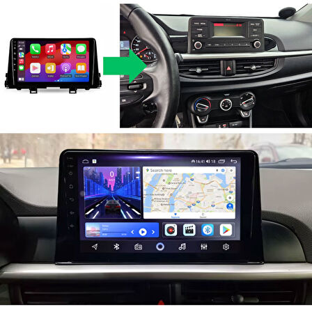 Kia Picanto Araç Multimedya Android Ekran Carplay Double Teyp Navigasyon 2+32 9" 17-23 P.Black CADENCE