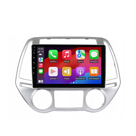 Hyundai i20 Araç Multimedya Android Ekran Carplay Double Teyp 4+64 9" 13-14 Düz Dijital Silver CADENCE