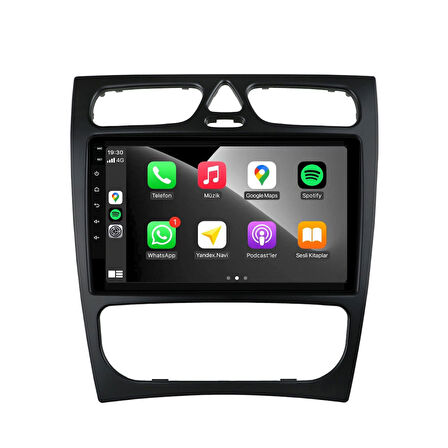 Mercedes C Class C180 (W203-W209) Araç Multimedya Android Ekran Carplay 4+64 9" 00-04 Black CADENCE