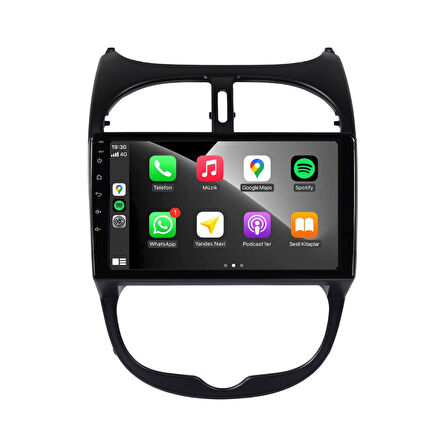 Peugeot 206 Araç Multimedya Android Ekran Carplay Navigasyon Double Teyp 4+64 9" 98-10 Black CADENCE