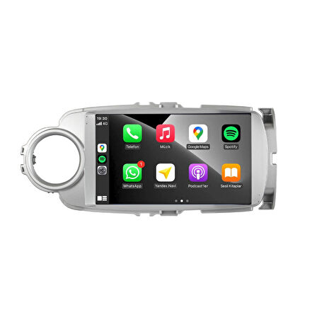 Toyota Yaris Araç Multimedya Android Ekran Carplay Navigasyon Double Teyp 4+64 9" 12-20 Silver CADENCE