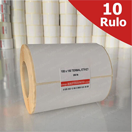 100x150 Termal Etiket 10 Rulo | 2.500 adet Termal Barkod Etiketi | Kargo Etiketi