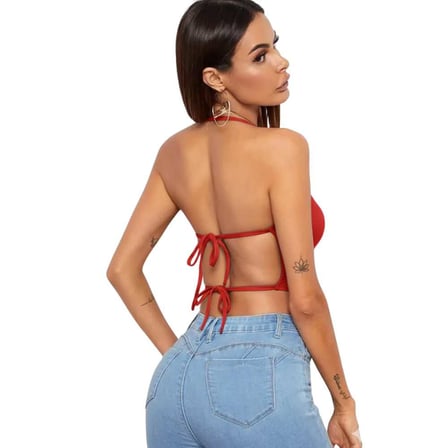 Kadın Sırtı Açık Kırmızı Belden Bağlamalı Crop Büstiyer — Renk / Beden: Kırmızı / XS
