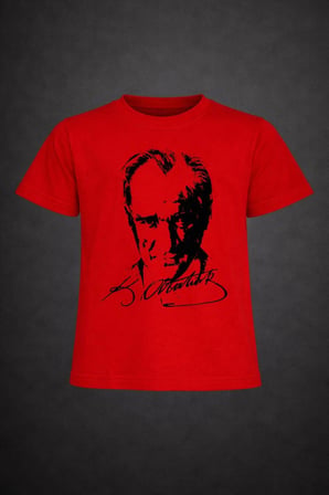 Erkek-Kız Çocuk ATATÜRK Baskılı Kısa Kollu T-Shirt 23 Nisan-10 Kasım-19 Ekim-Özel Bayramlar