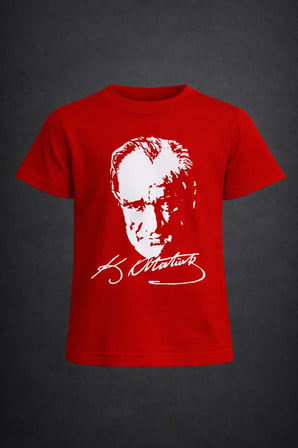 Erkek-Kız Çocuk ATATÜRK Baskılı Kısa Kollu T-Shirt 23 Nisan-10 Kasım-19 Ekim-Özel Bayramlar