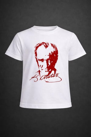 Erkek-Kız Çocuk ATATÜRK Baskılı Kısa Kollu T-Shirt 23 Nisan-10 Kasım-19 Ekim-Özel Bayramlar