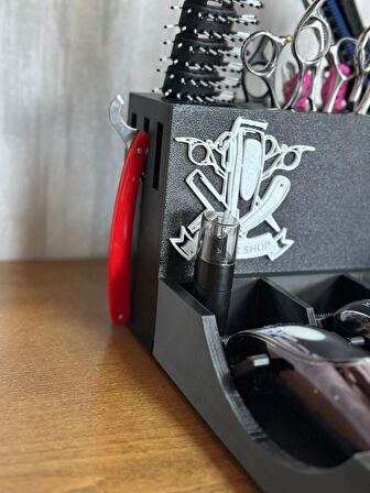 Kuaför Berber Standı Tarak Makas Makine Ustura Tutucu Malzeme Organizer.ÖZEL TASARIMLIK BERBER STAND