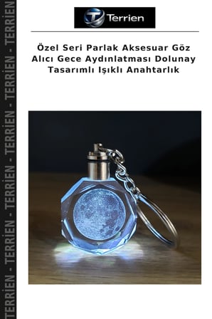 Özel Seri Parlak Aksesuar Göz Alıcı Gece Aydınlatması Dolunay Tasarımlı Işıklı Anahtarlık