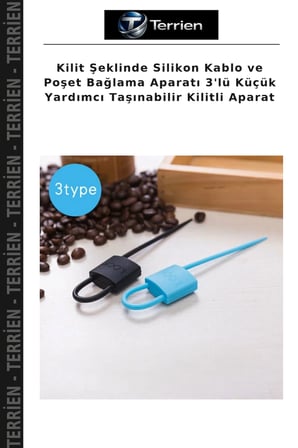 Kilit Şeklinde Silikon Kablo ve Poşet Bağlama Aparatı 3'lü Küçük Yardımcı Taşınabilir Kilitli Aparat