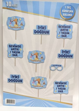 Özel Üretim Aksesuarları Kutlama Seti 1 YAŞ KONUŞMA BALONU MAVİ