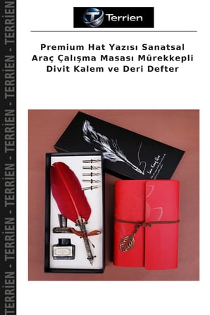 Premium Hat Yazısı Sanatsal Araç Çalışma Masası Mürekkepli Divit Kalem ve Deri Defter