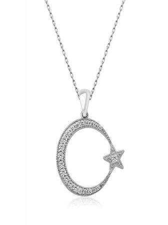 925 Ayar Gümüş Ay Yıldız Kadın Gümüş Kolye