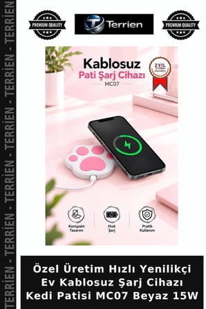 Özel Üretim Hızlı Yenilikçi Ev Kablosuz Şarj Cihazı Kedi Patisi MC07 Beyaz 15W