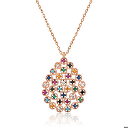 Harem Altın 925 Ayar Gümüş Renkli Taşlı Damla Kadın Gümüş Kolye