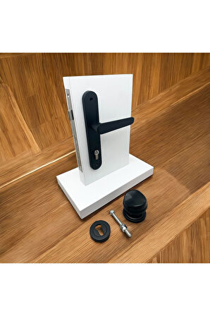 Kaira Mat Siyah Zamak Yale Çelik Kapı Kolu Sağ Basar Tek Taraf + Kumru Kapı Tokmağı Ve Alt Rozeti