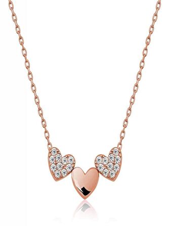 925 Ayar Gümüş Üç Kalp Kadın Gümüş Kolye