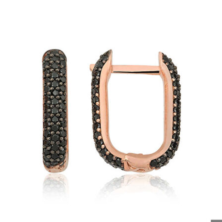 Gümüş Çift Taraflı Siyah Taşlı J Kadın Küpe