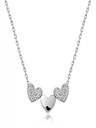 ​925 Ayar Gümüş Üç Kalp Kadın Gümüş Kolye