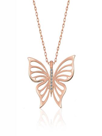 925 Ayar ​Gümüş Rose Bahar Kelebeği Kadın Gümüş Kolye