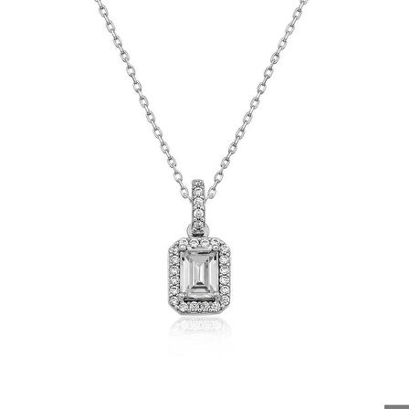 925 Ayar Gümüş Baget Taşlı Kadın Gümüş Kolye