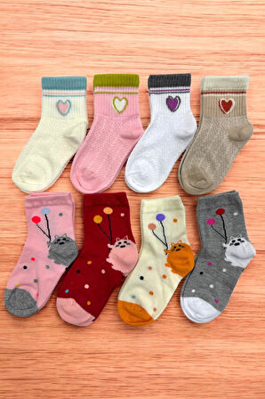 8 Çift Burun Dikişsiz Karışık Desenli Kız Çocuk Soket